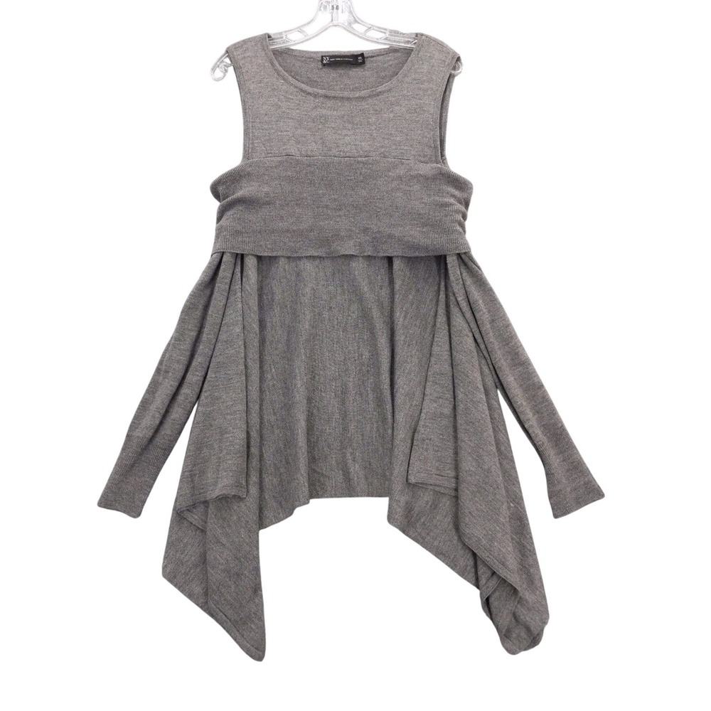 NY & Company XXL Gray Sleeveless Knit Top with Long Sleeve Overlay